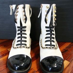 white and black chanel boots